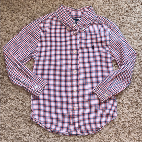 Size 6 boys Ralph Lauren red, blue, & white button down shirt. - Picture 1 of 4